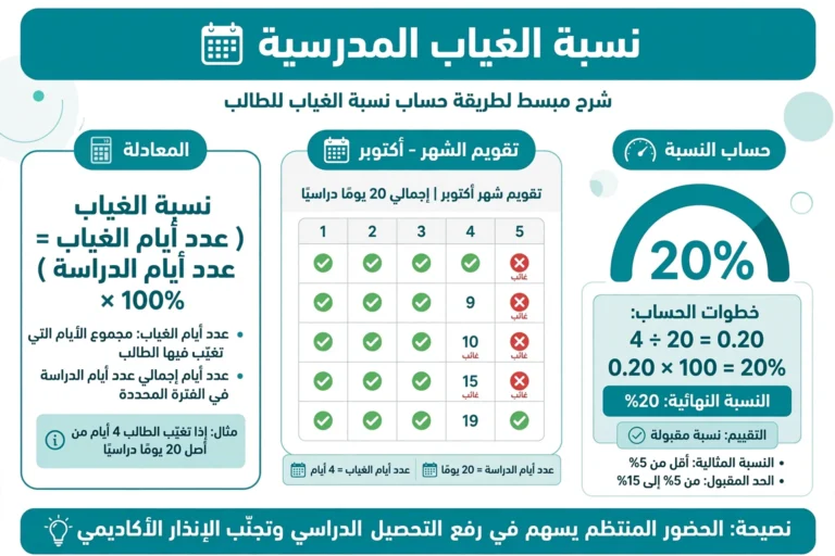 نسبة الغياب في نظام نور 1448هـ: الحد المسموح وكيف تتابعها