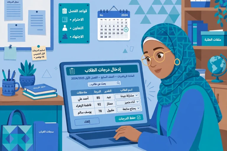 رصد الدرجات في نظام نور: دليل المعلم الكامل 1448هـ