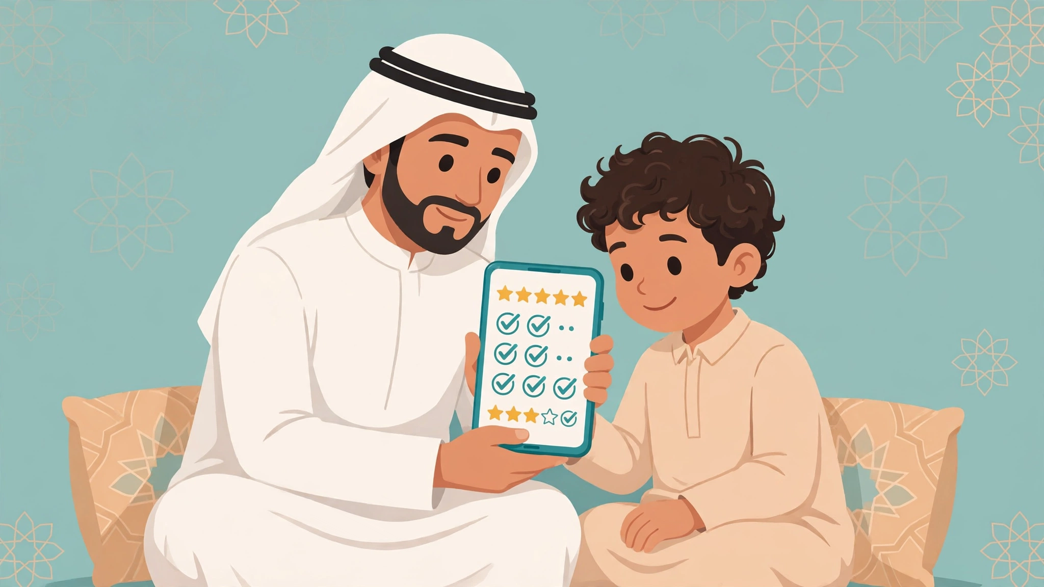 ولي أمر يطالع إشعار نتيجة ابنه في المرحلة الابتدائية عبر الجوال