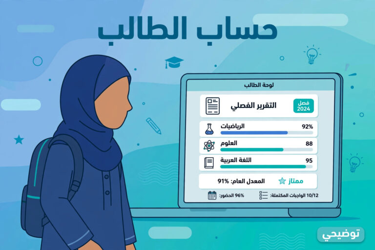 حساب الطالب في نظام نور — لوحة الطالب الدراسية (صورة توضيحية)