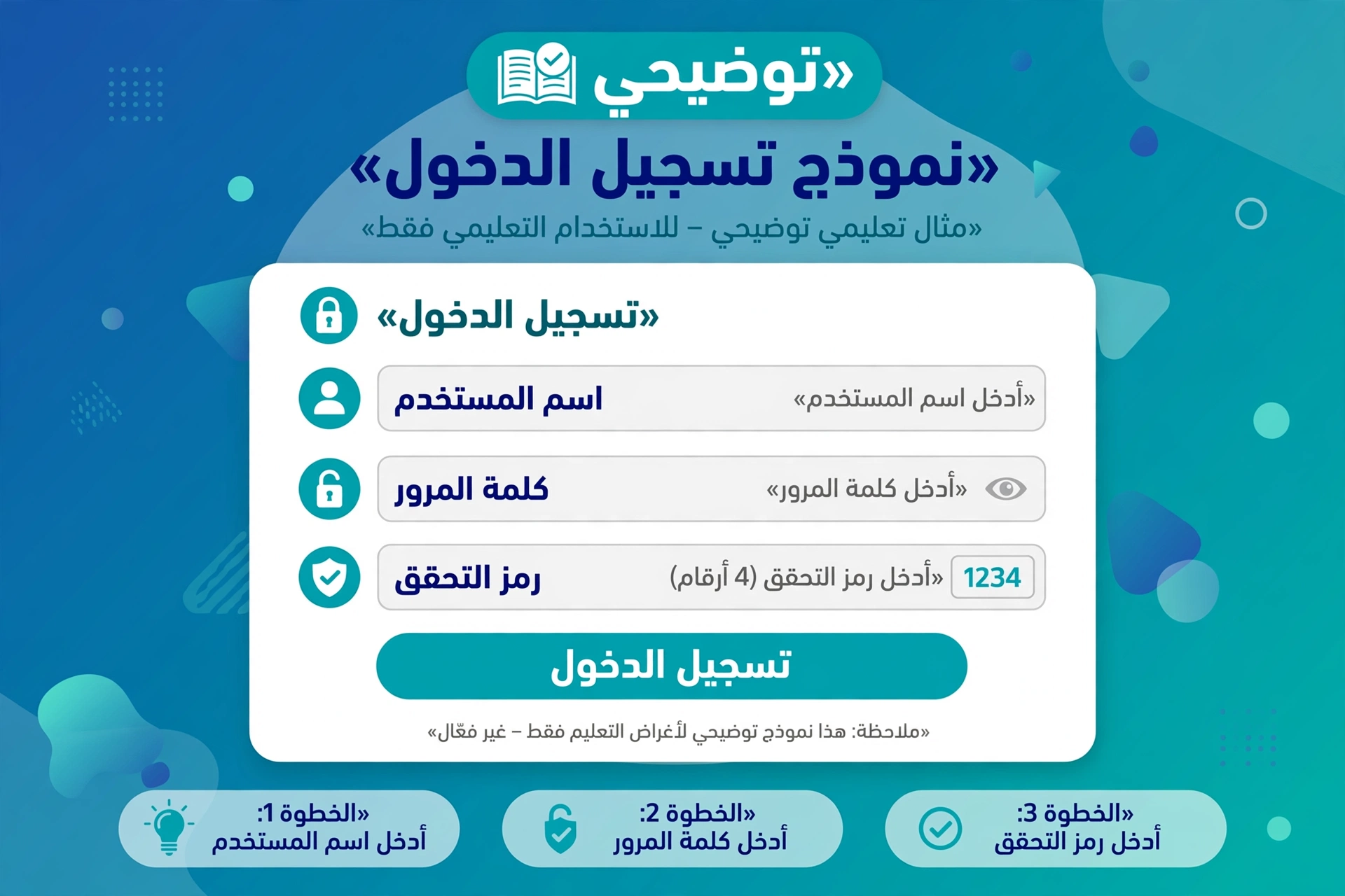 نموذج توضيحي لحقول الدخول في نظام نور: اسم المستخدم وكلمة المرور ورمز التحقق (صورة توضيحية)