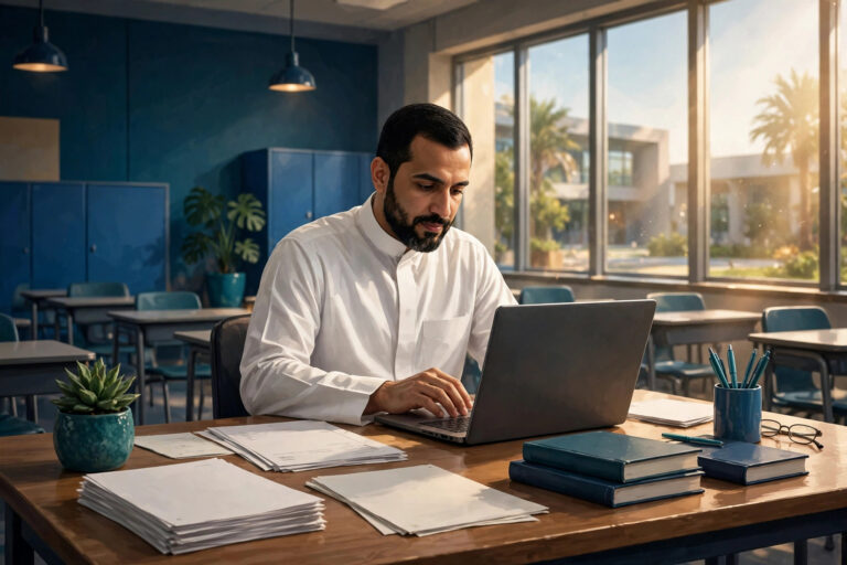 معلم سعودي يدخل درجات الطلاب على نظام نور