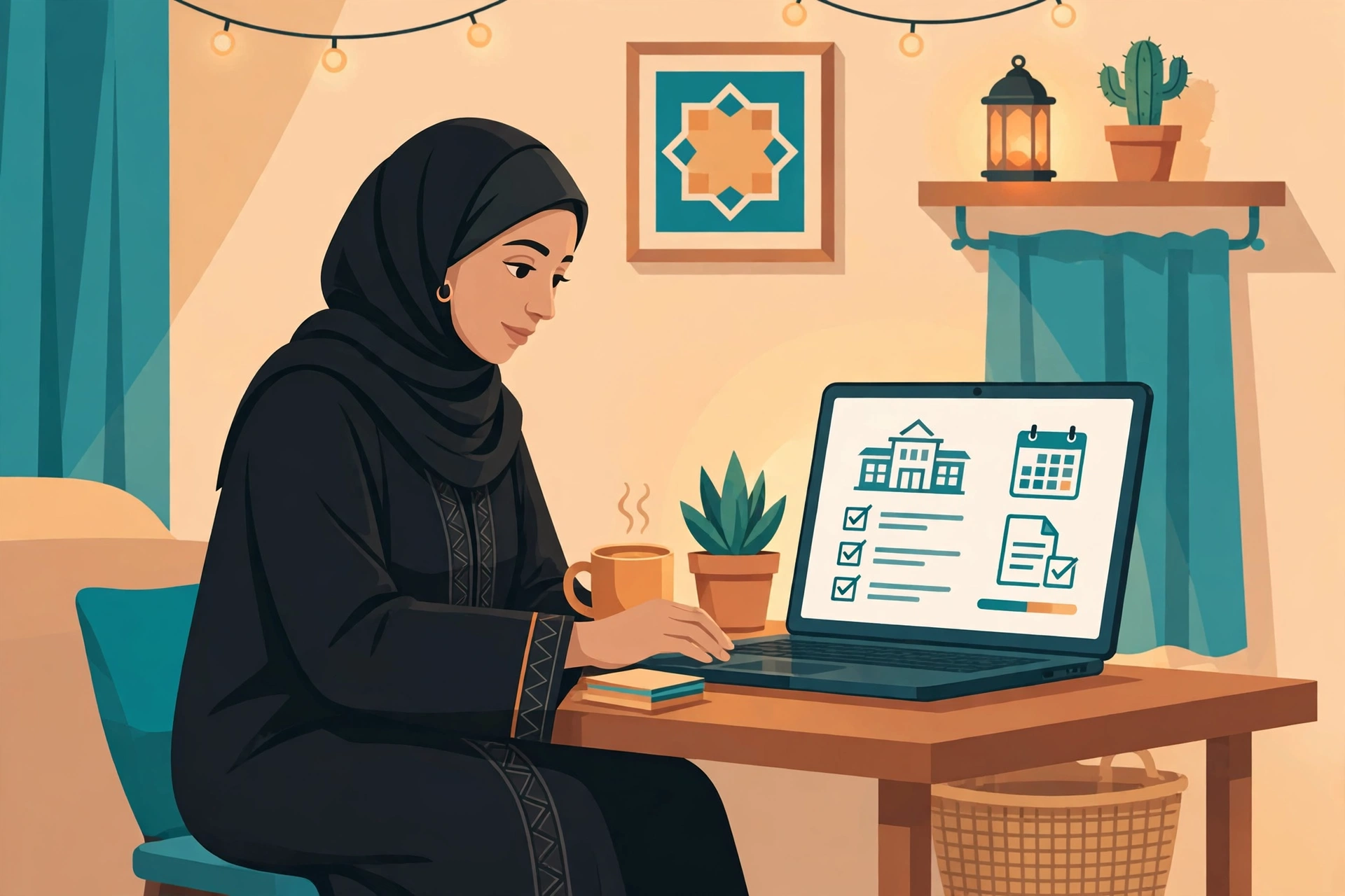 أم سعودية تقدم طلب نقل طالب في نظام نور عبر الحاسوب